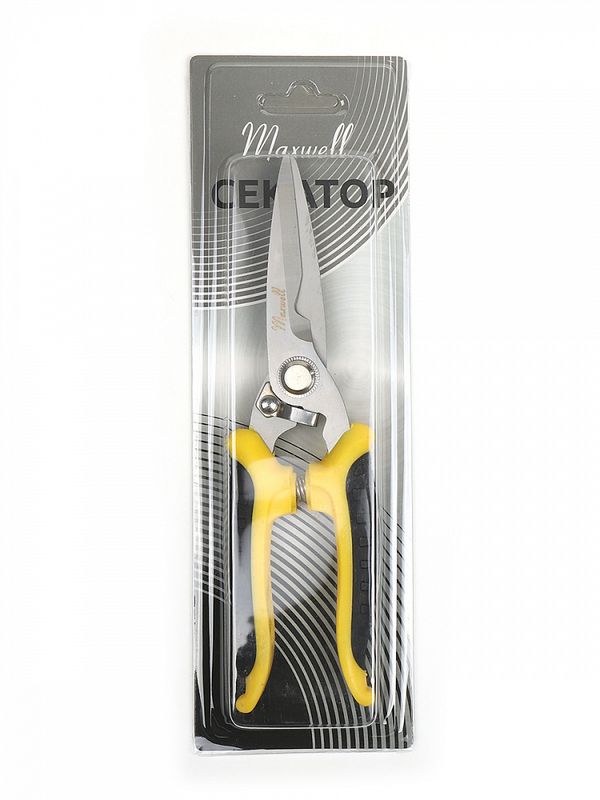 Секатор прямое лезвие 80/210.2 ручки желто-черный пластик, Maxwell Garden