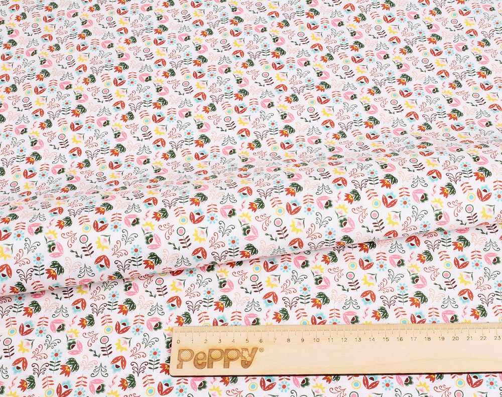 Ткань для пэчворка Peppy Лесные жители, рулон 112 см / 5 метров, ЛЖ-14 белый, Peppy