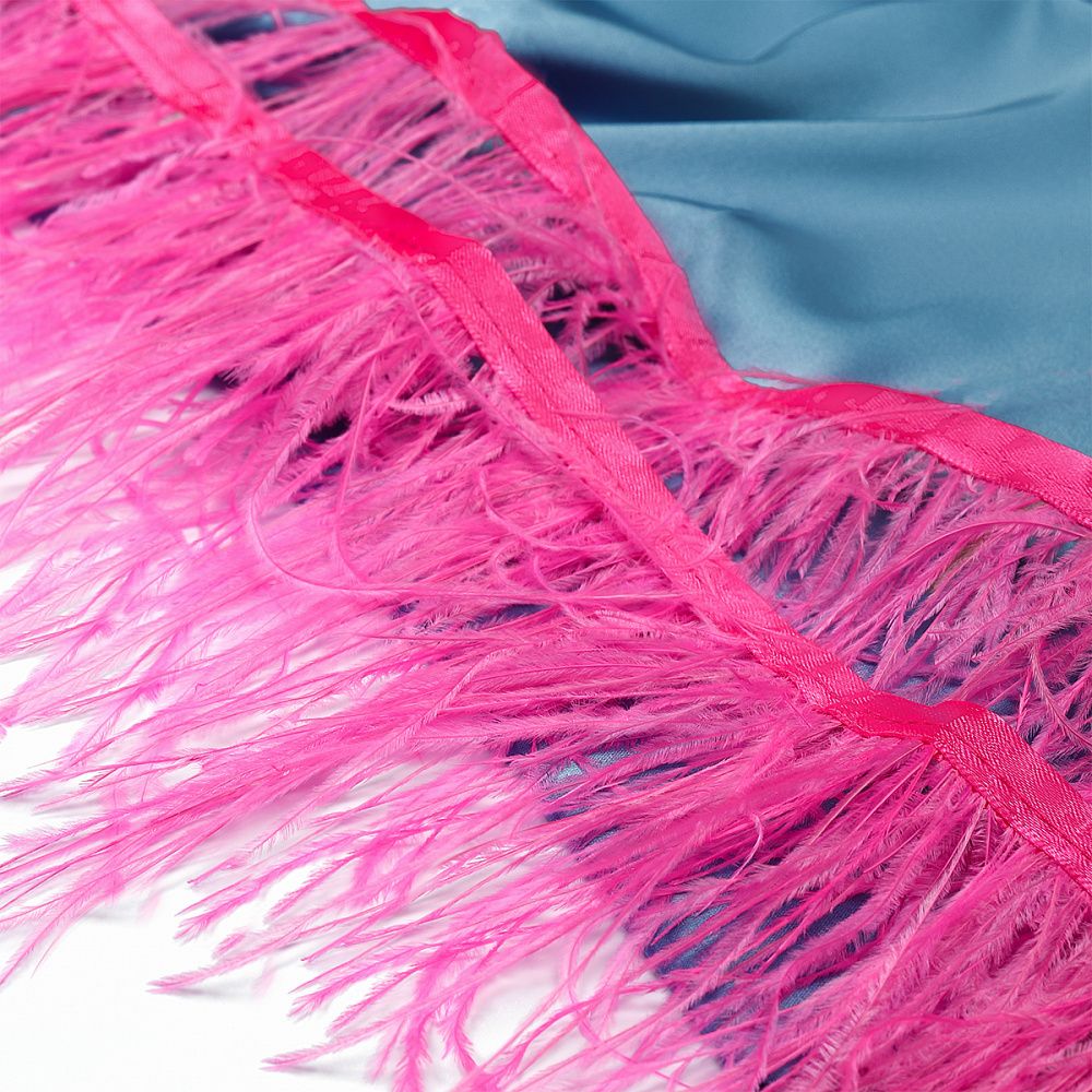 Перья на ленте Страус 15 см, FBY-15-021, цв. ярко-розовый, 2м