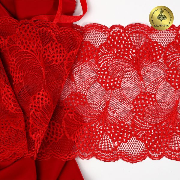 Кружево бельевое эластичное 195 мм / 3 метра, TBY.30211, цв.100 красный