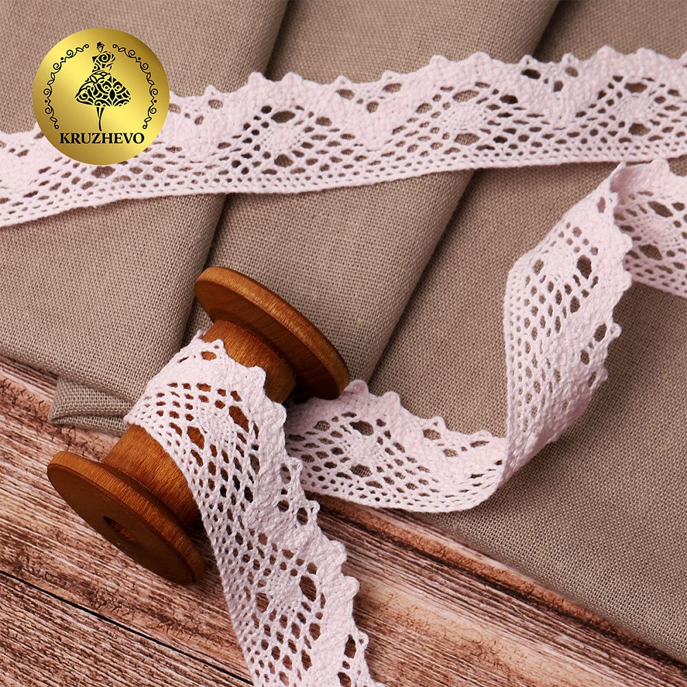 Кружево вязаное (тесьма) 30 мм / 10 метров, диз. 298, цв.20 бл.розовый, Kruzhevo