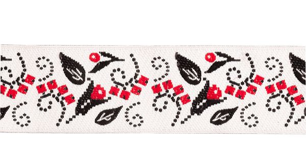 Лента (тесьма) жаккардовая 35.0 мм / 10±0.5 метров, бутоны черный/красный, Gamma DBTRJ-100