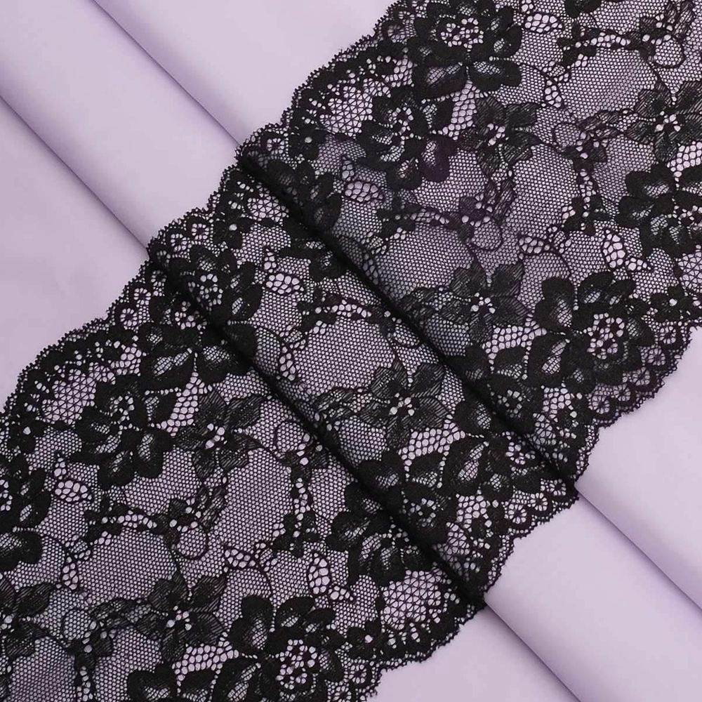 Кружево бельевое эластичное 180 мм / 3.4 метра, цвет черный