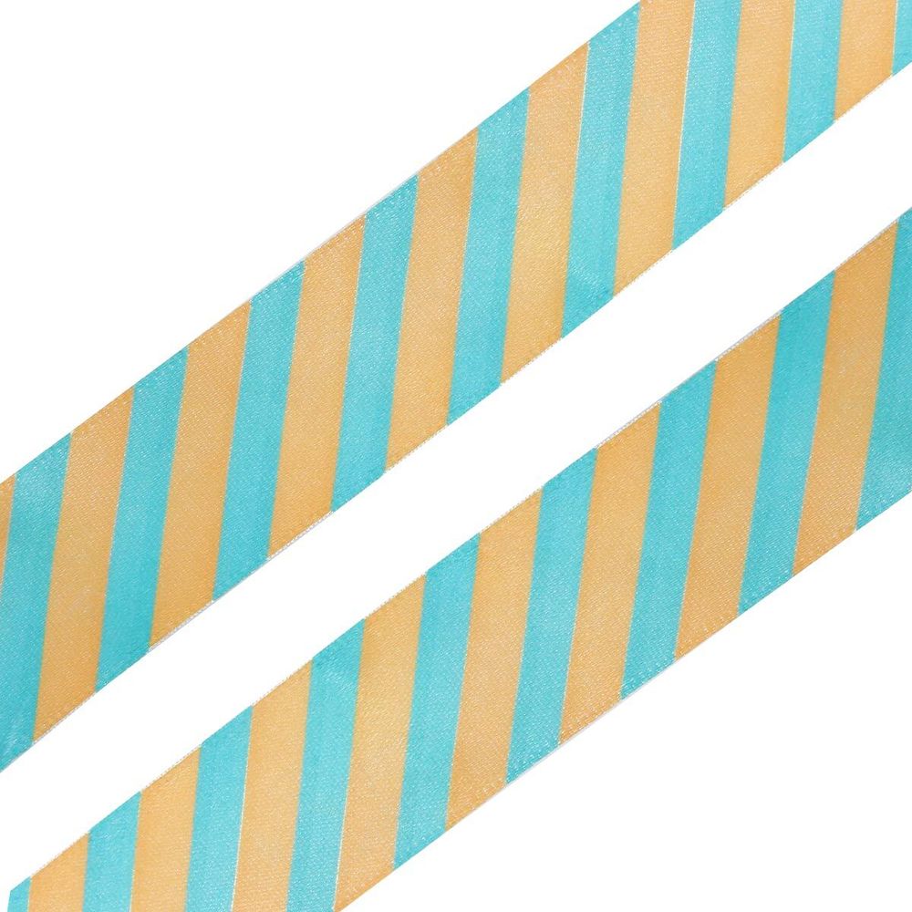 Лента атласная с рисунком 25.0 мм / 3 метра, Диагональ (желто-голубой), Globus