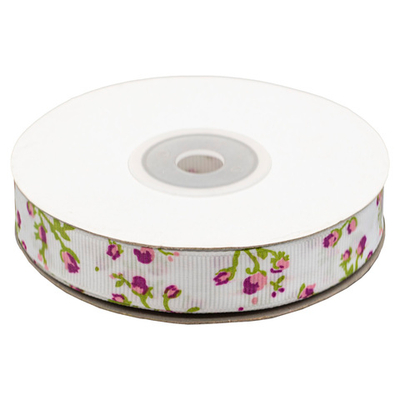 Лента репсовая (в рубчик) Розочки 1,5см*22.86 м (сиреневый)