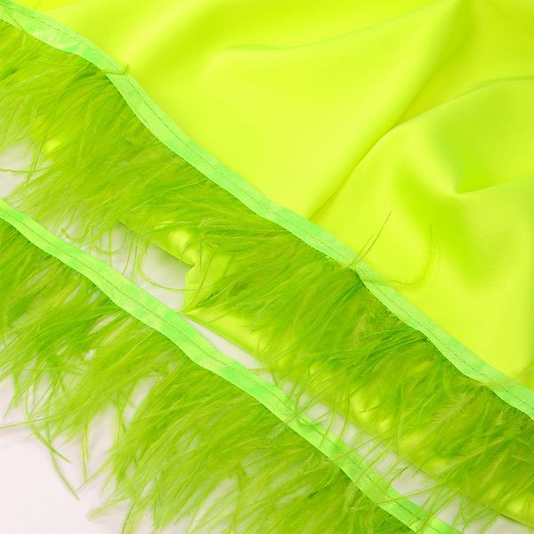 Перья на ленте Страус 8 см, FBY-08-086, цв. лайм, 2м