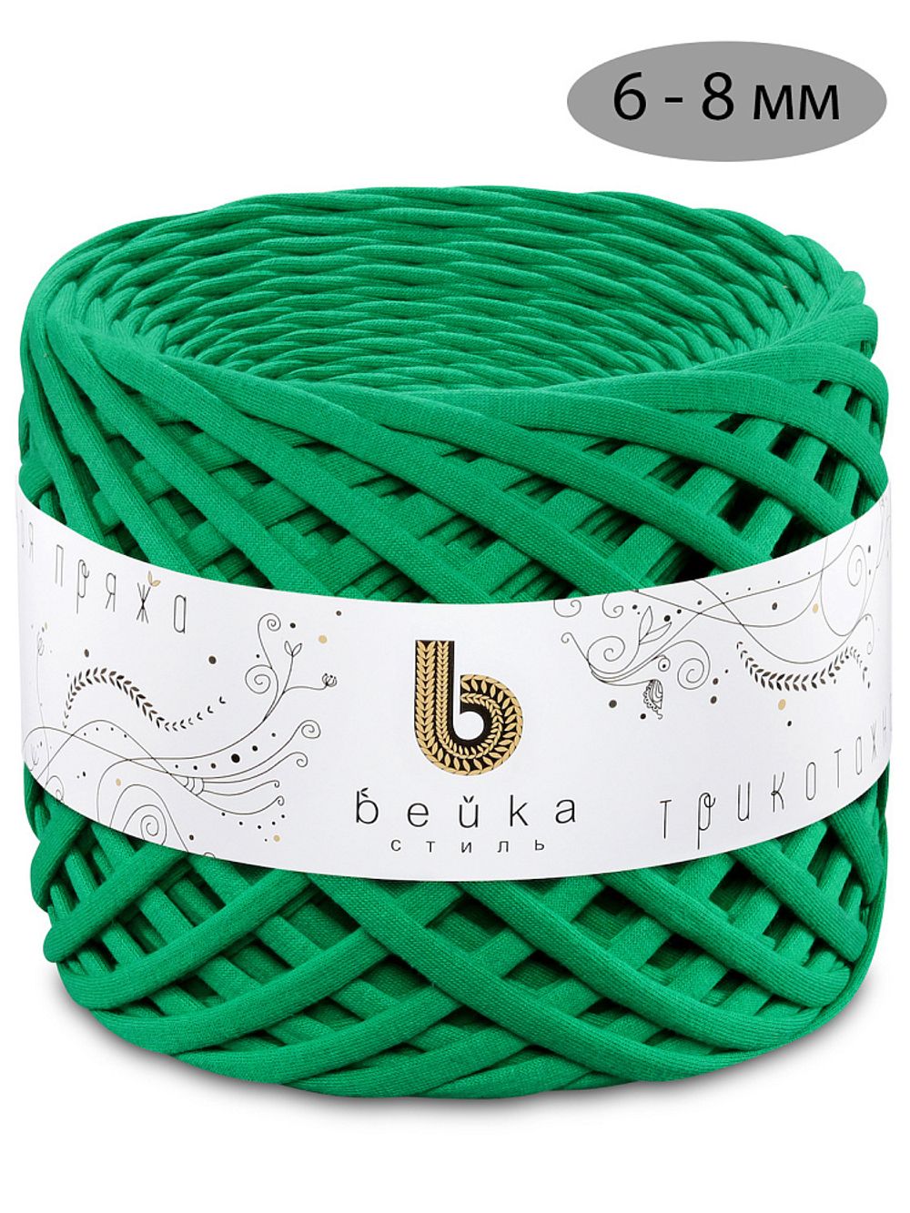 Пряжа трикотажная 1х300г, 100м, шир. 6-8 мм, 3027 зеленый /TOS/