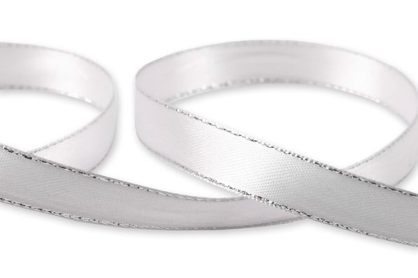 Лента атласная 2-сторонняя с метанитью 12.0 мм / 33±2 метра, №001 белый/серебро, Gamma AL-12M