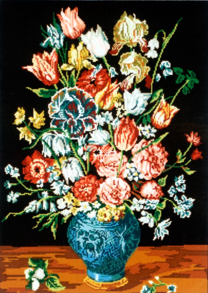Рисунок для вышивания Soulos (канва жесткая), &quot;Букет в синей вазе&quot;, 60х80 см