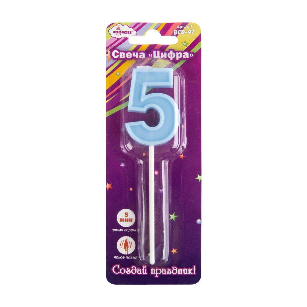 Свеча для торта Цифра 12 шт, 7.5 г, 5_голубой, Boomzee BCD-47