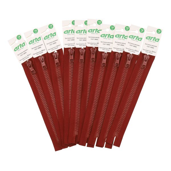 Молния трактор Arta Т6 (6 мм) 1 зам., н/раз., 18 см, цв. 010 терракотовый, 10 шт