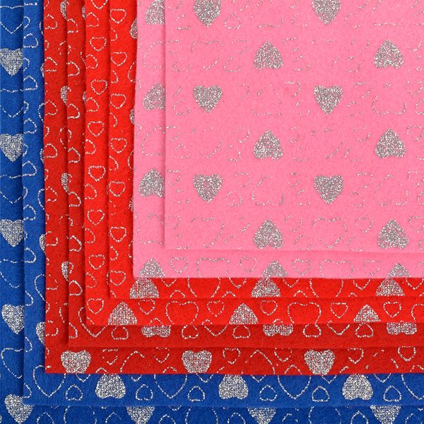 Фетр листовой с глиттером Сердечки 1.4 мм 20х30 см, GLP3, уп. 8 листов, цв. ассорти