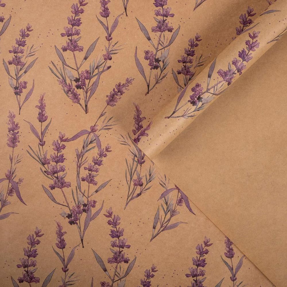 Бумага упаковочная крафт "Ветки лаванды" 50х70 см, 10 шт /TOS/