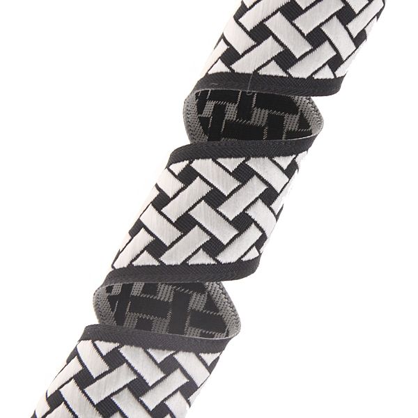 Лента (тесьма) жаккардовая 35.0 мм / 10±0.5 метров, бордюр Плетеный орнамент 35274 V9 черный/серебро