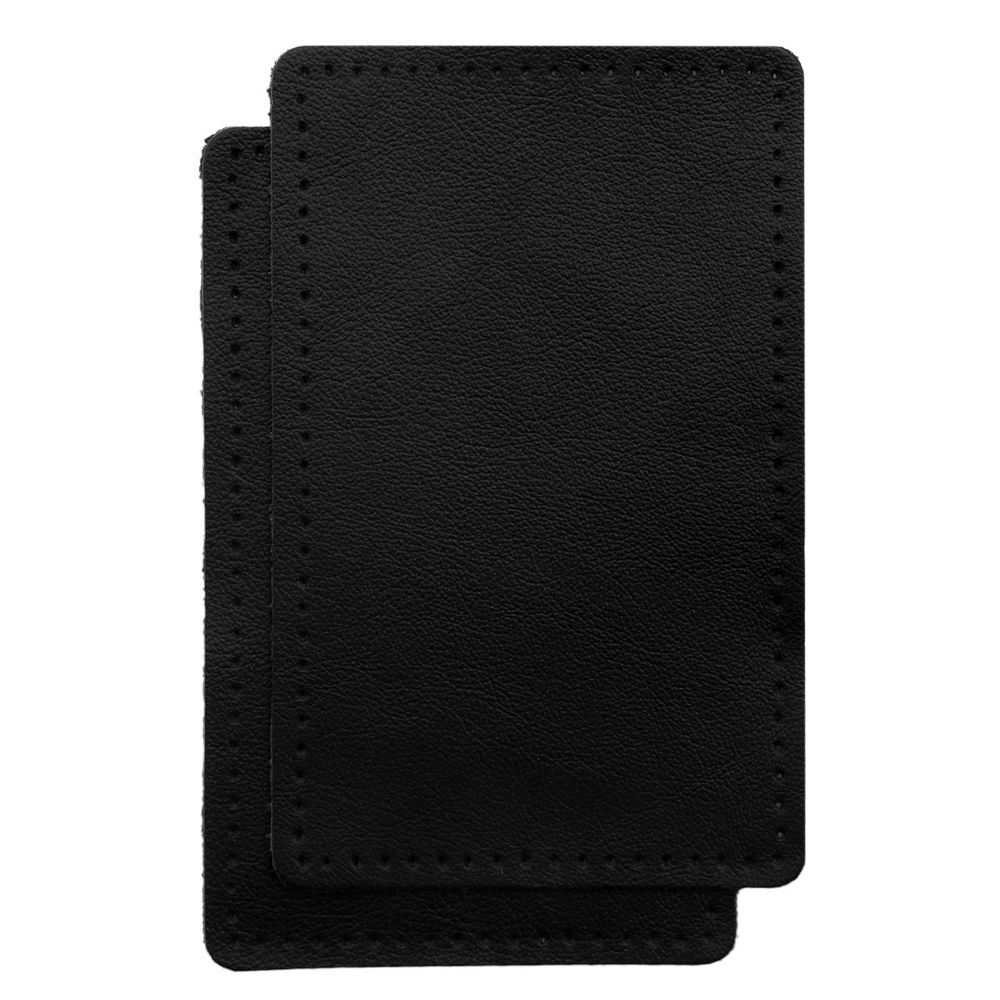 Заплатки пришивные из кожи, прямоугольник 8х12,7см с перфорацией, 2 шт, 100% кожа, 01 черный, 9123