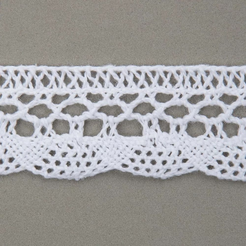Кружево вязаное (тесьма) хлопковое 20 мм / 25м одностор. (белый)