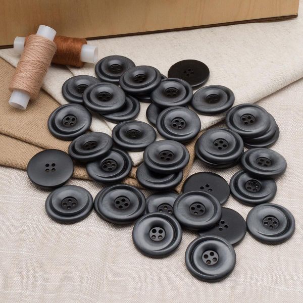 Пуговицы 4 прокола 46L=30 мм, пластик (имитация дерева), col.A темно-серый, 36 шт, CN2821