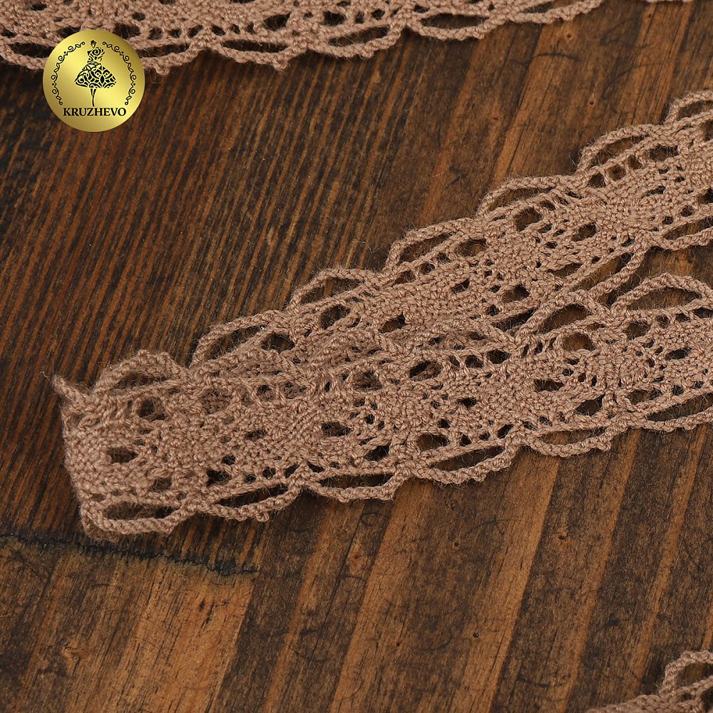 Кружево вязаное (тесьма) 15 мм / 10 метров, D1010, тонкая нить, цв.F293 св.коричневый, Kruzhevo