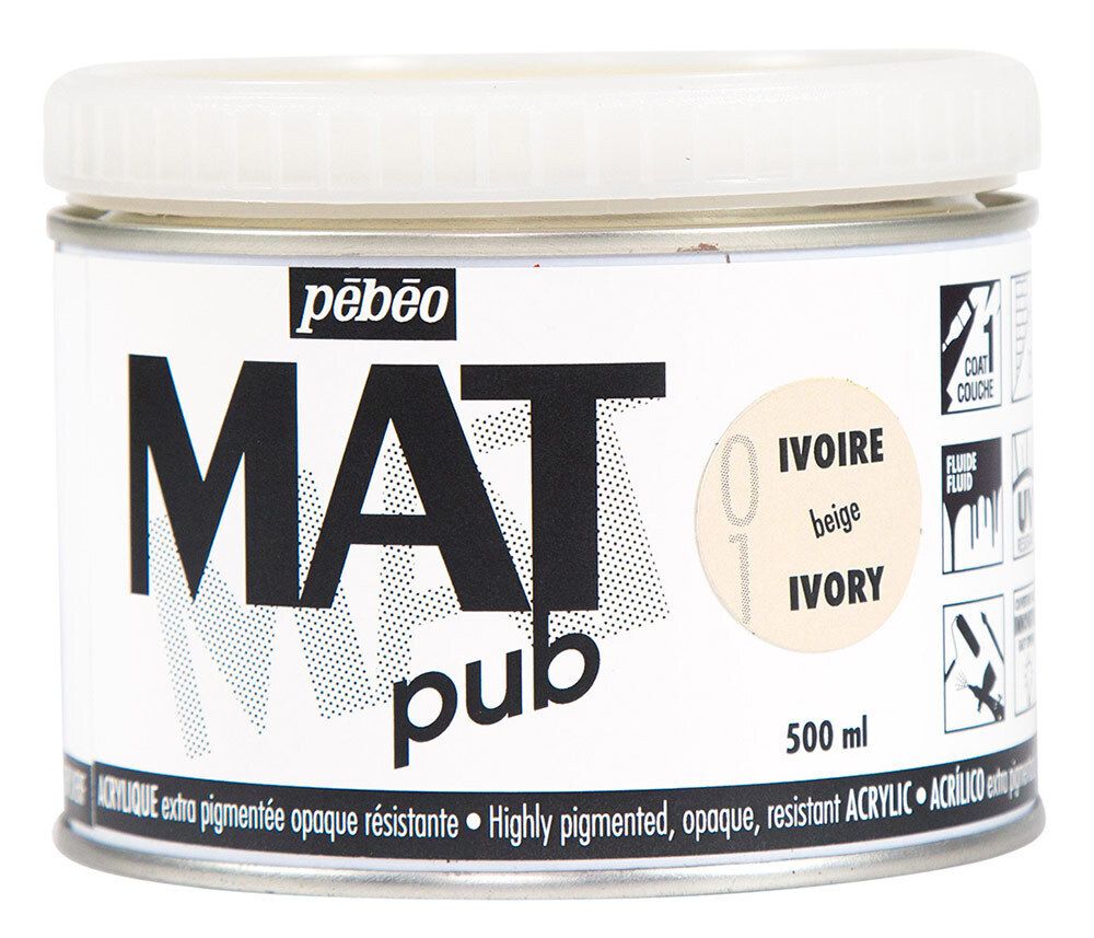 Краска акриловая экстра матовая Mat Pub 1, 500 мл, 257001 бежевый, Pebeo