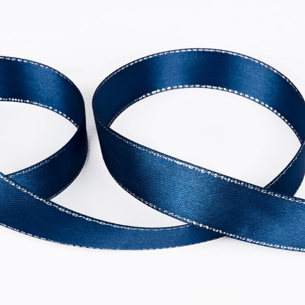 Лента атласная 2-сторонняя с метанитью 20.0 мм / 33±2 метра, №116 синий/серебро, Gamma AL-20M