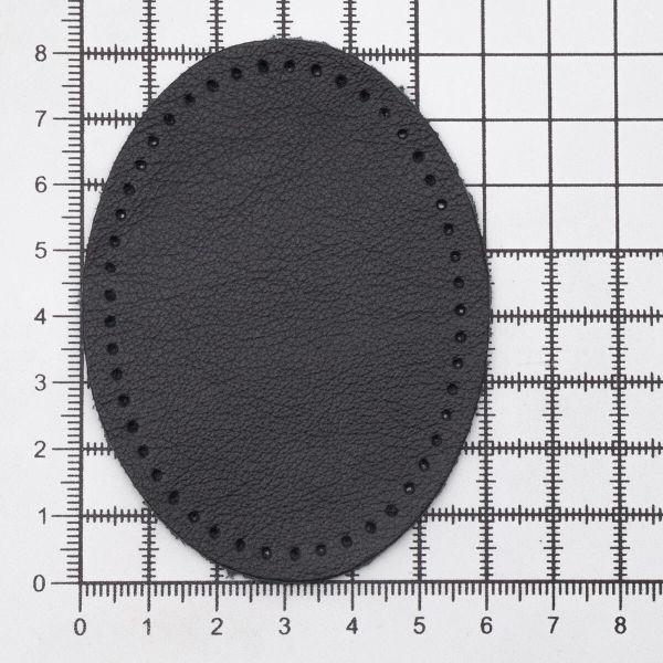 Заплатки пришивные из кожи, овал 6х8,2см с перфорацией, 2 шт, 100% кожа, 01 черный, 9114