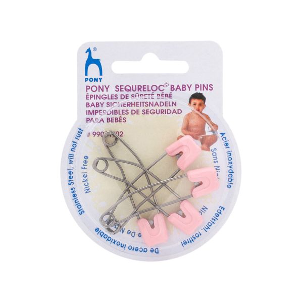 Булавки безопасные l=51 мм, сталь/пластик, розовые, 4 шт, Pony, 99001/02