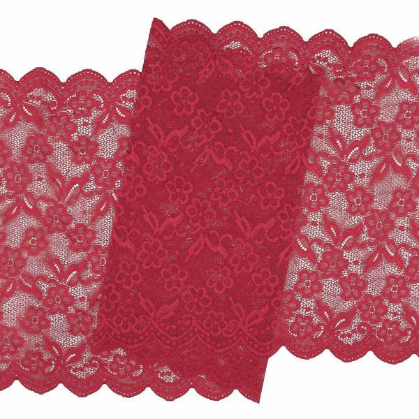 Кружево бельевое эластичное 400 мм / 3.4 метра, цвет красный