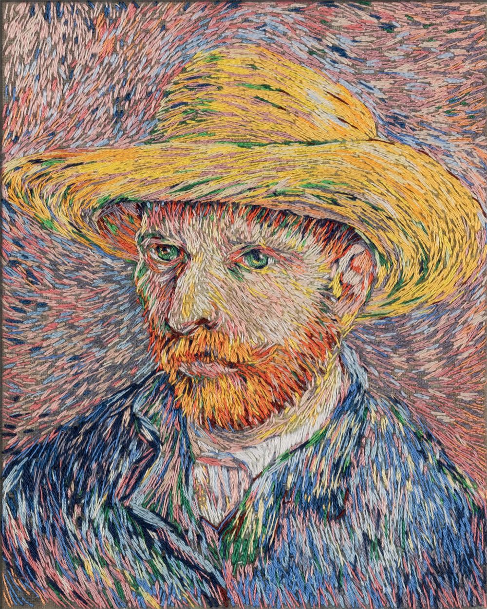 Набор для вышивания нитками Panna, Живая картина. Автопортрет в соломенной шляпе, 12х14.5 см