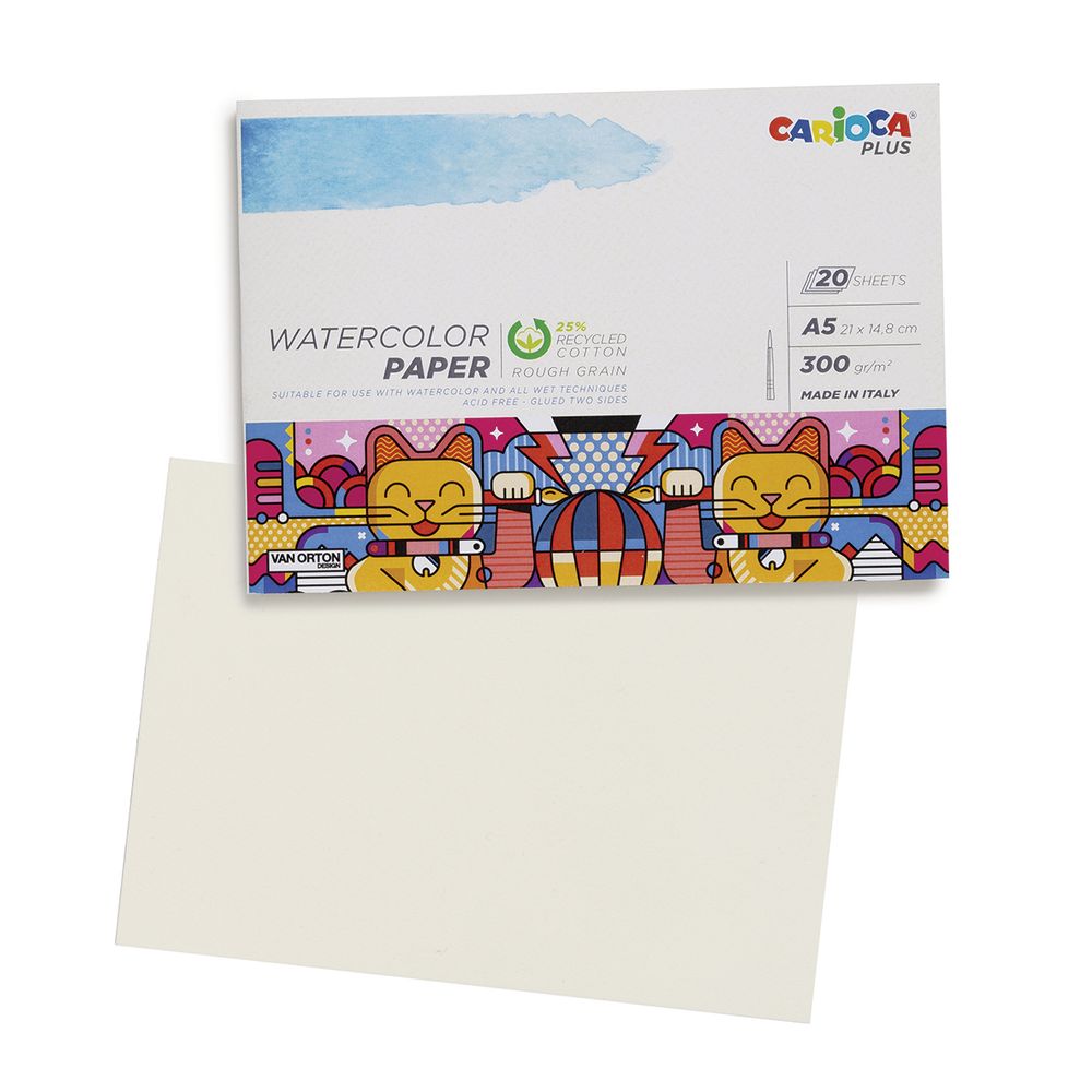 Скетчбук для рисования акварелью A5 300 г/м², 300 г/м², склейка с одной стороны 20 л, 45224, Carioca Plus 45224