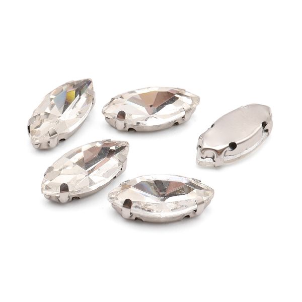 Хрустальные стразы в цапах формы миндаль, белый 7х15 мм, 5 шт., МЦ001НН715
