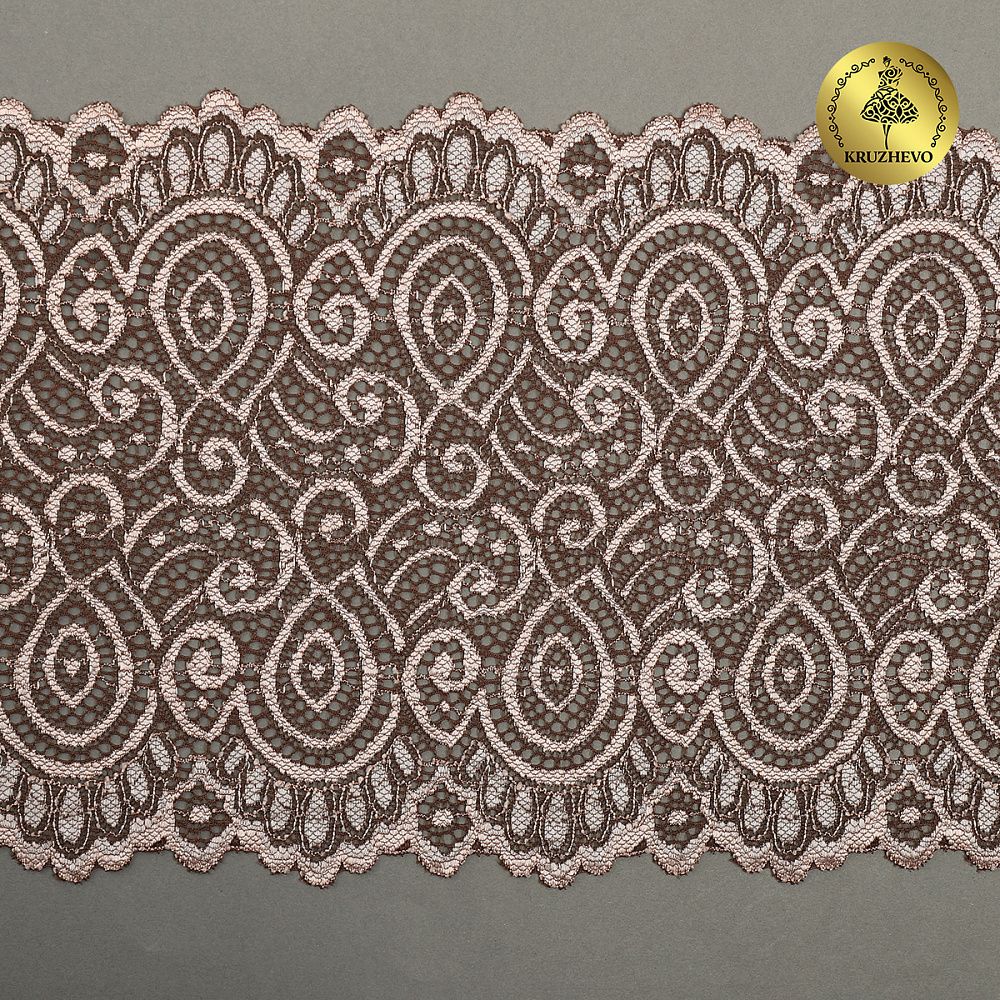 Кружево бельевое эластичное 180 мм / 3 м, L1351 цв.т.бежевый+св.бежевый, Kruzhevo