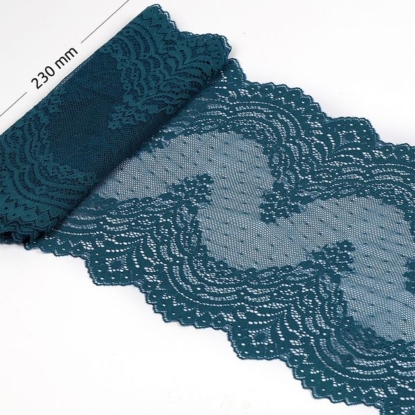 Кружево бельевое эластичное 230 мм / 3 м, 8036 цв.F222 изумрудно-синий, Kruzhevo