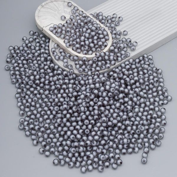 Бусины акрил ⌀10 мм, 500 г, цвет. с белой сердц., круглые часто гран., 59 серый, Astra&Craft LY-163