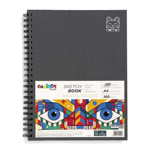 Скетчбук для рисования карандашами, мелками и маркерами A4 160 г/м², 160 г/м², на спирали 40 л, 45225, Carioca Plus 45225