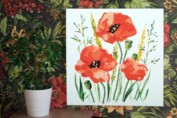 Алмазная (кристальная) мозаика Фрея, постер Красные маки, 20х20 см