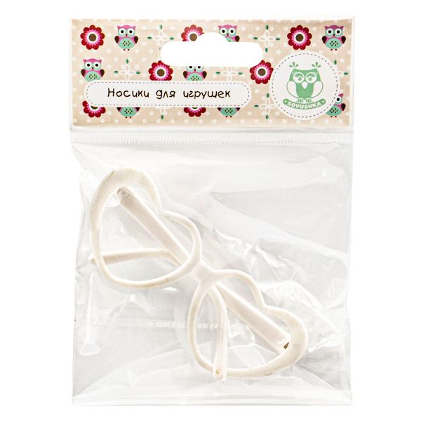 Очки для куклы без стекла, пластик, сердце, 8, 0 см/1шт, белый