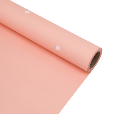 Пленка упаковочная для цветов и подарков Сердечки, 65 мкр, 58см / 10м ± 5% (VH2558 персиковый с белыми сердечками)