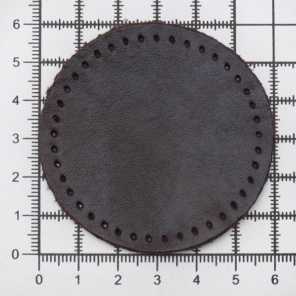 Заплатки пришивные из кожи, круг ⌀6см с перфорацией, 2 шт, 100% кожа, 03 темно-коричневый, 9111