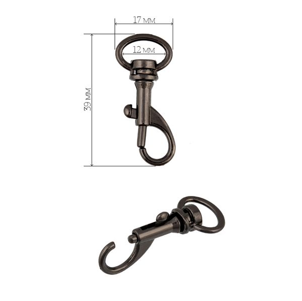 Карабин металл 12.0 мм (39х17 мм), цв. чер.никель уп. 10 шт