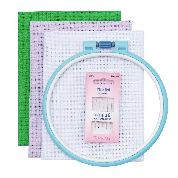 Базовый набор для вышивания: канва 50х50 см (белый/зеленый/сиреневый) + пяльцы и иглы, 624010-14C/T Bestex