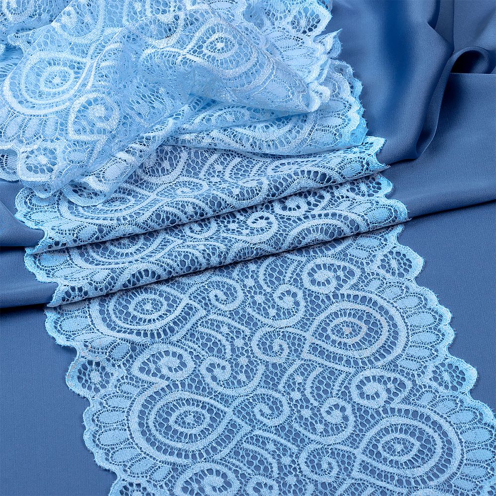 Кружево бельевое эластичное 180 мм / 3 м, TBY.L1351, цв.L3090 голубой, Kruzhevo