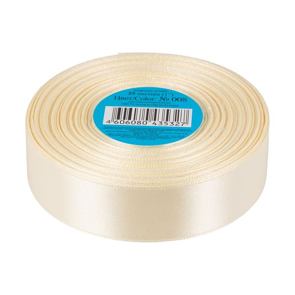 Лента атласная 1-сторонняя 25.0 мм / 33±2 метра, №008 кремовый, в термоплёнке, Gamma