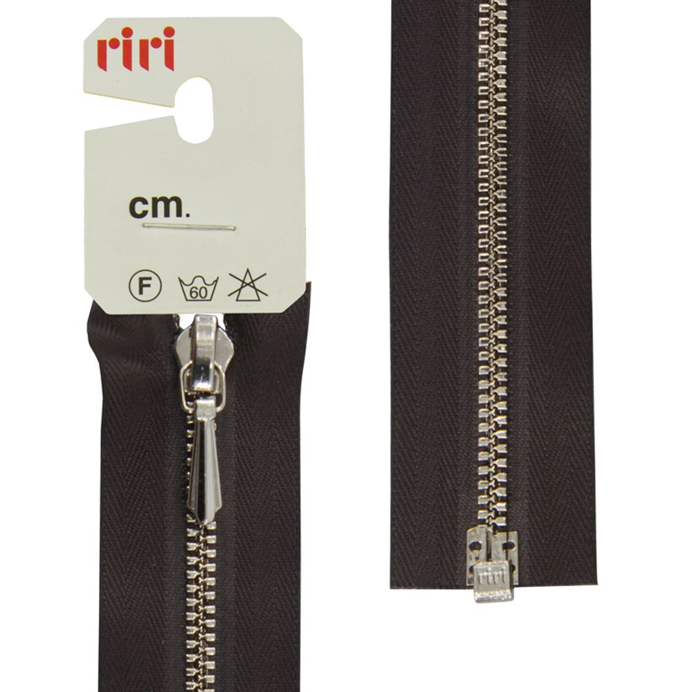 Молния металлическая RIRI Т3 (3 мм) Ni, слайд.Tropf, 1 зам., разъем., 60 см, цв. тесьмы 2226, темн. шоколад, упак. 5 шт
