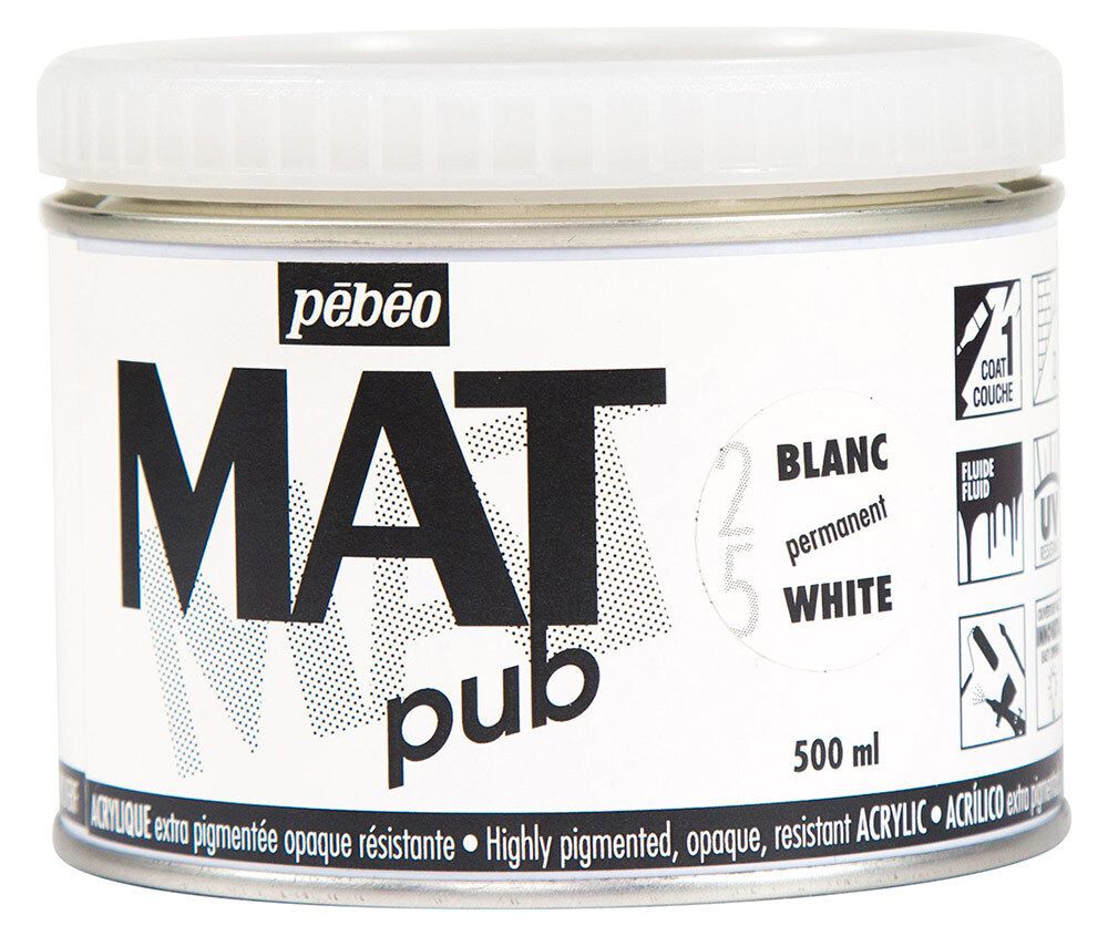 Краска акриловая экстра матовая Mat Pub 1, 500 мл, 257025 белый, Pebeo