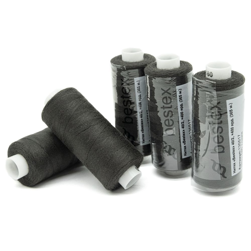 Нитки швейные бытовые Bestex 40/2, 365 м (400 ярд) / 10 кат., 180 черно-серый