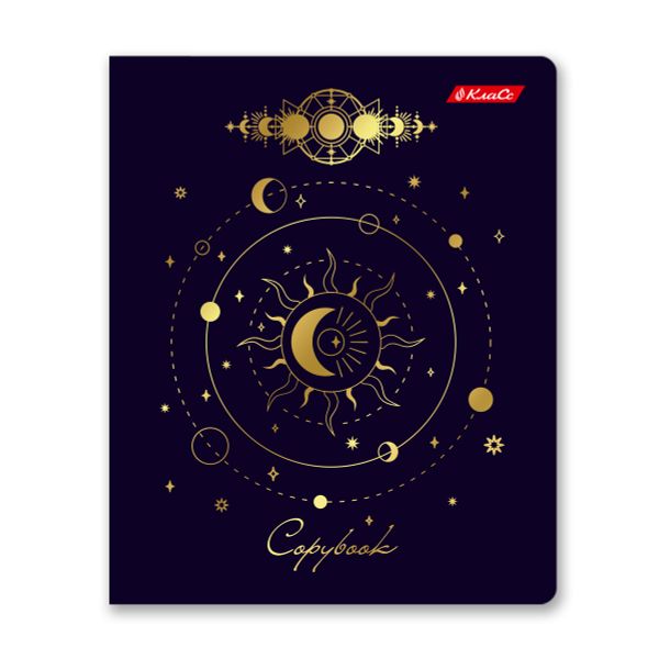 Тетрадь ученическая общая, матовая ламинация + тиснение золотой фольгой, A5+ 96 л. на скобе 60 г/м², белизна 100%, 5 шт, клетка в термоусадочной пленке, 000772 Магическая луна, Светоч 96ТЕТк-008