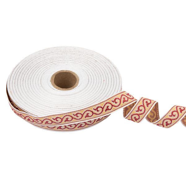 Лента (тесьма) жаккардовая 18.0 мм / 25 метров, Орнамент для северных народов, рис 9594 белый/бордовый/бежевый, Gamma С3771