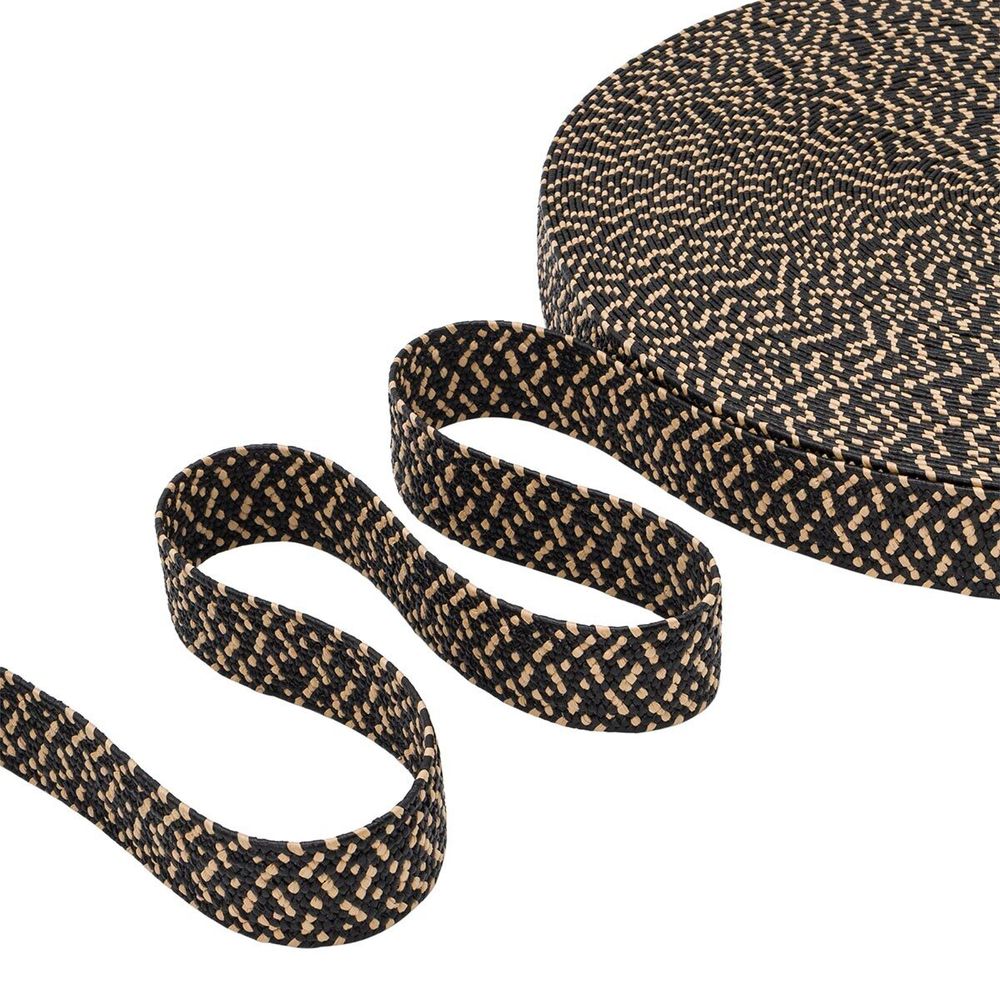 Стропа (ременная лента) 40 мм / 45.72 метра, [48.20 г/пог.м], с принтом эластичная, ZH882 бежевый/черный, 3Al294