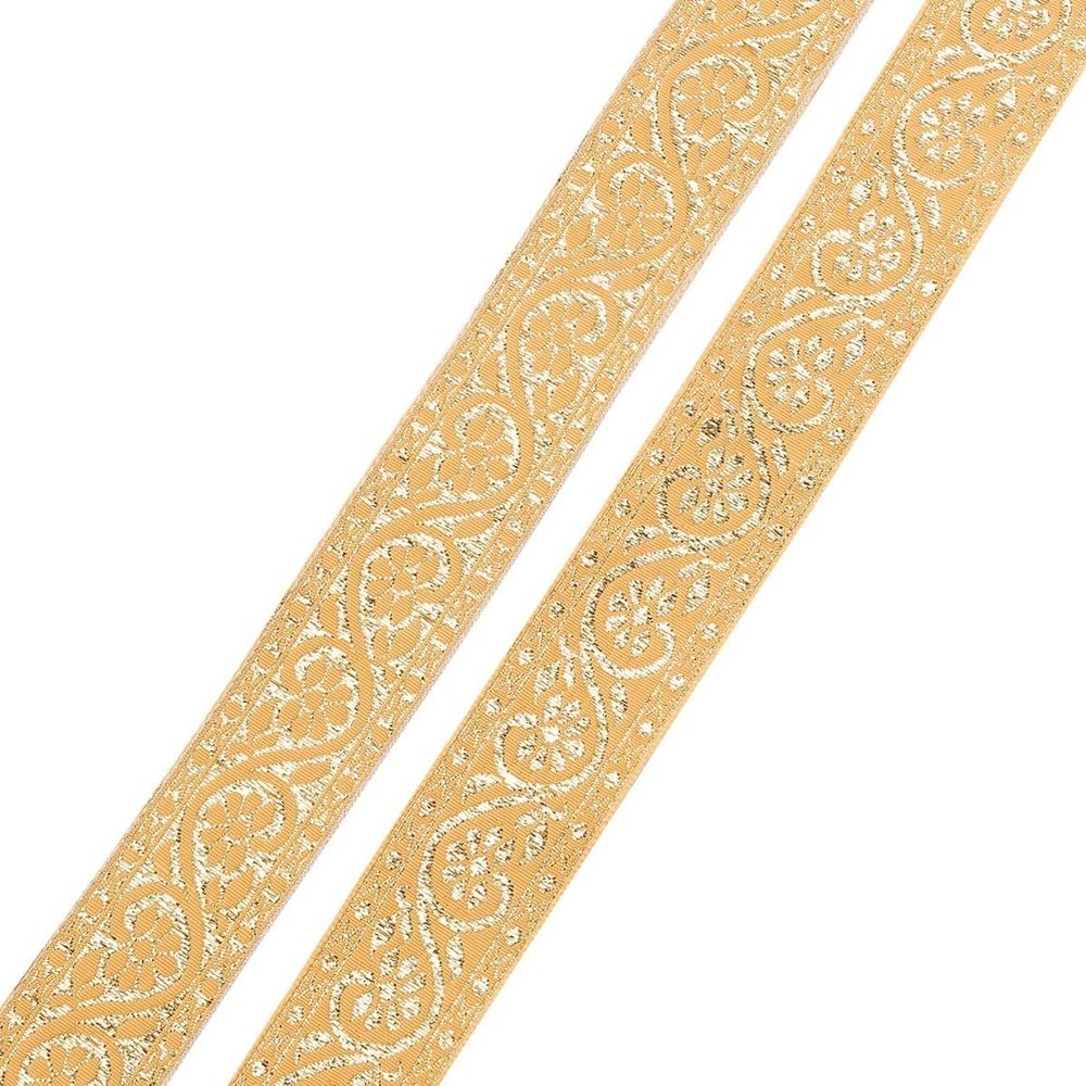 Лента (тесьма) жаккардовая 32.0 мм / 25±1 метров, с метанитом рис. 9819, желтый/золото, С3104Г17