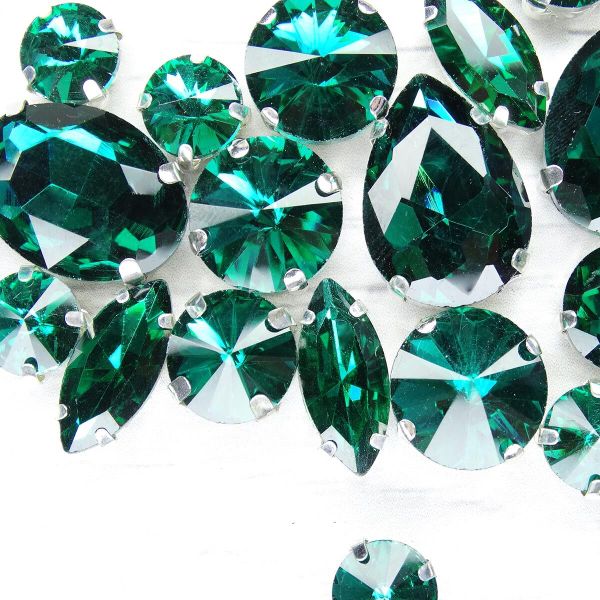 Хрустальные стразы в металлических цапах, форма страз: МИКС, изумрудный, 10 шт МФ-9 Astra&Craft